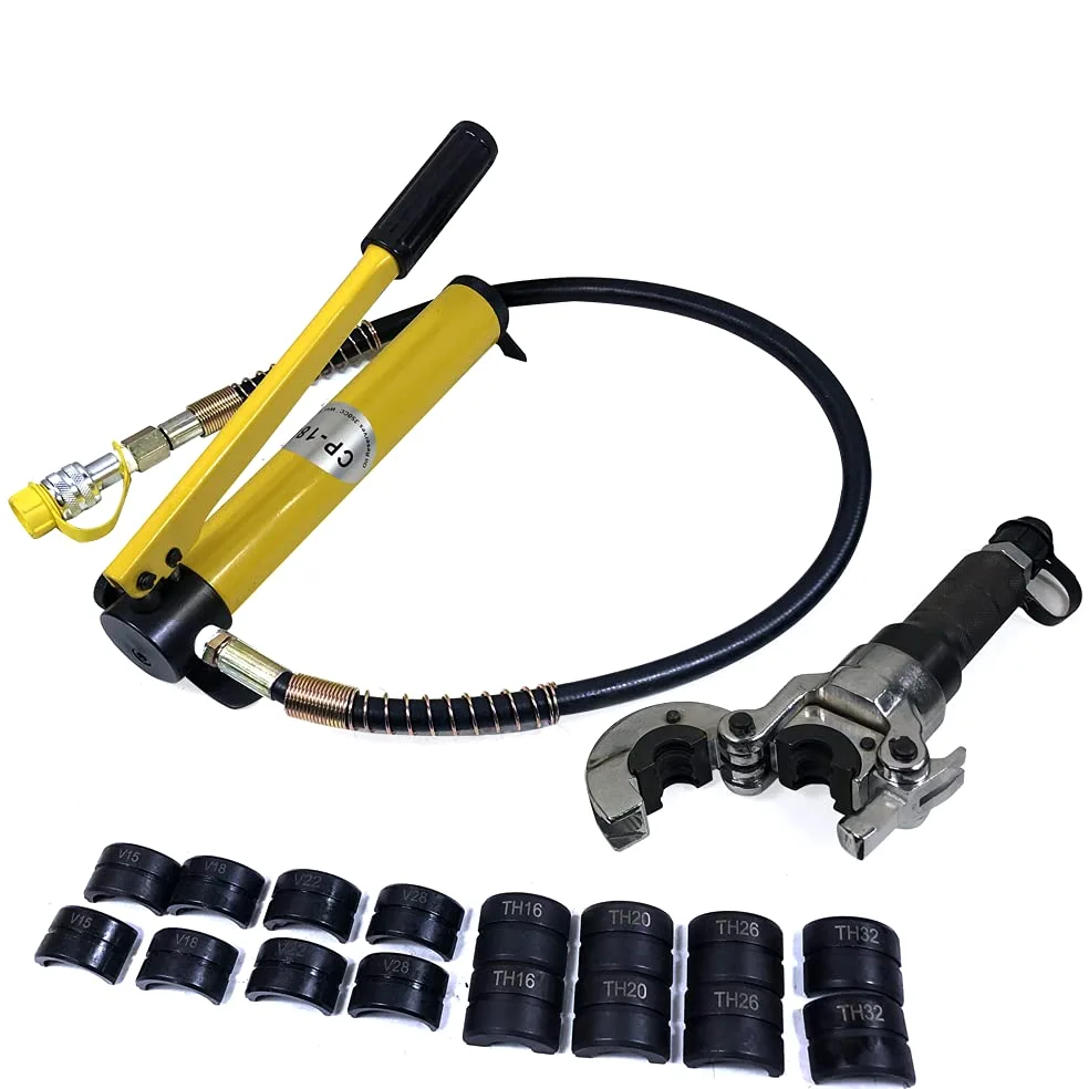 Hydrauliczne szczypce zaciskowe 6T, szczypce zaciskowe do rur miedzianych 12-32 mm, szczypce hydrauliczne do zaciskania z 9 końcówkami, do rur miedzianych lub ze stali nierdzewnej, rur aluminiowych,