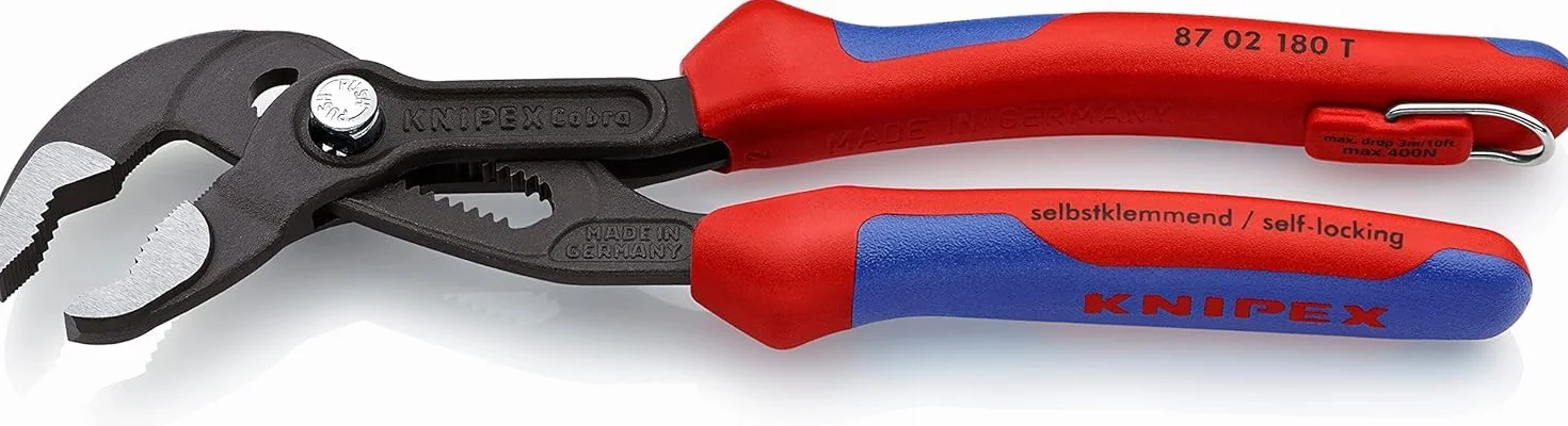 KNIPEX Cobra Szczypce nastawne do rur nowej generacji w blister fosforanowana, szara z wielokomponentowymi nasadkami, zaczep do, 87 02 180 T BK