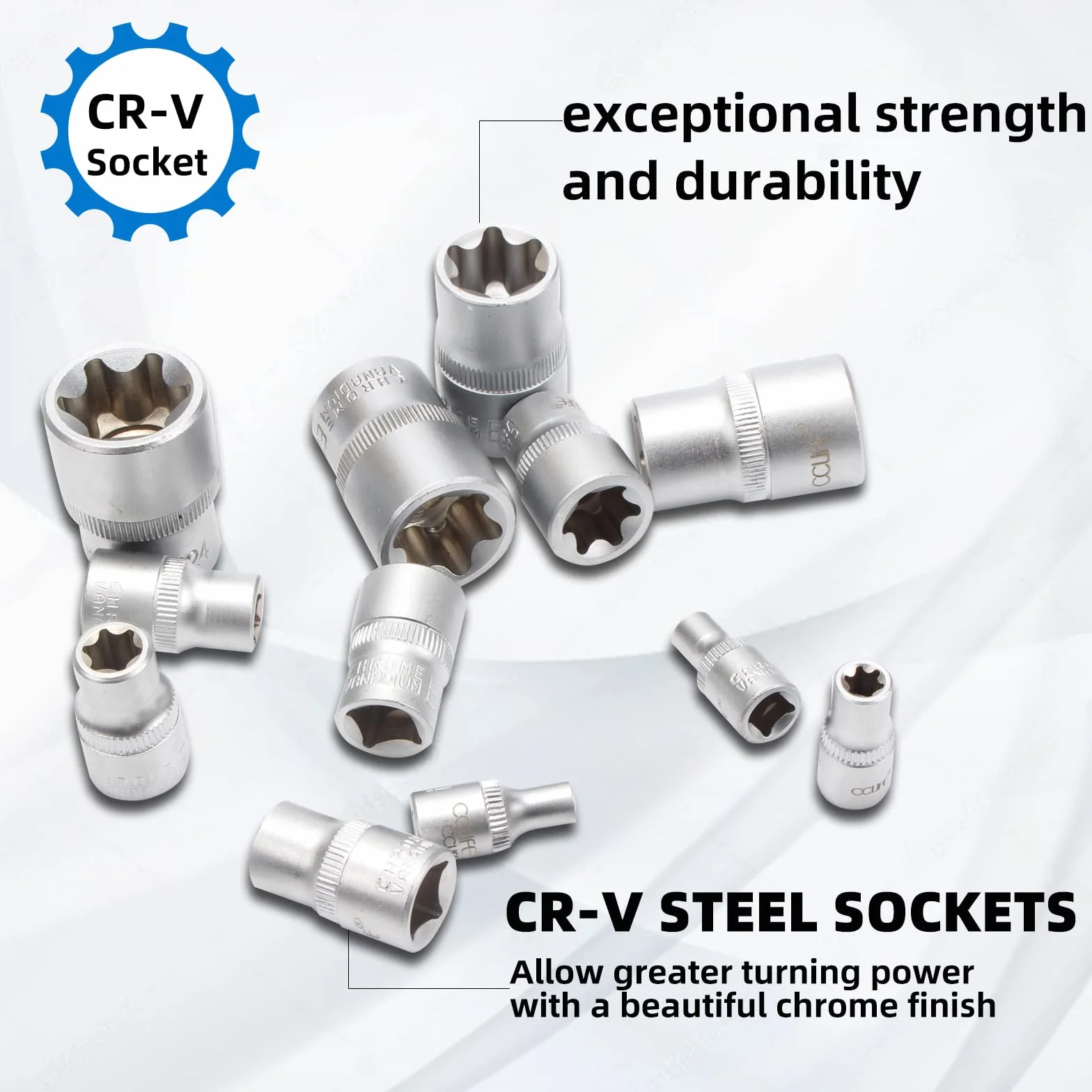CCLIFE Zestaw kluczy nasadowych torx E-profil, E4-E24, 1/4, 3/8, 1/2 cala, 14 szt.
