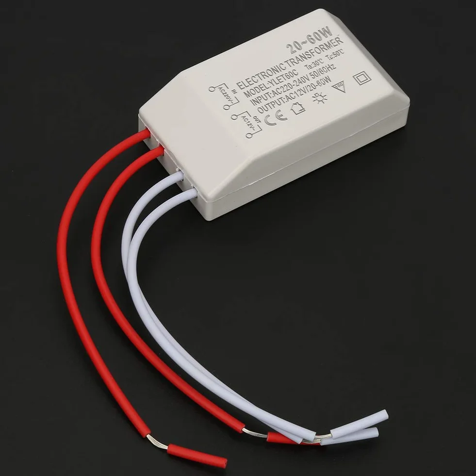YUYTE Elektroniczne Napięcie Transformatora Zasilnik 220 V do 12 V 20-60W z Ultra cienką skorupą do Halogenowych Kubków Lampy G4