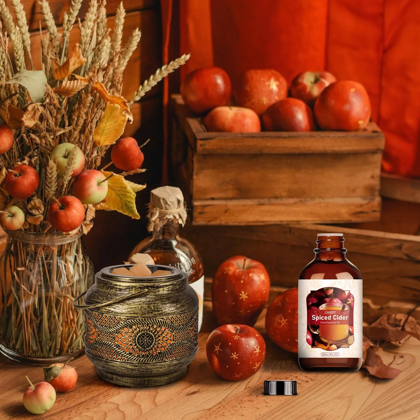 Salubrito Olejek eteryczny o zapachu cydru, jesienny olejek eteryczny do dyfuzora, nawilżacza powietrza, z przyprawami, jabłkowy, prezent dla kobiet, Halloween, Boże Narodzenie, 120 ml