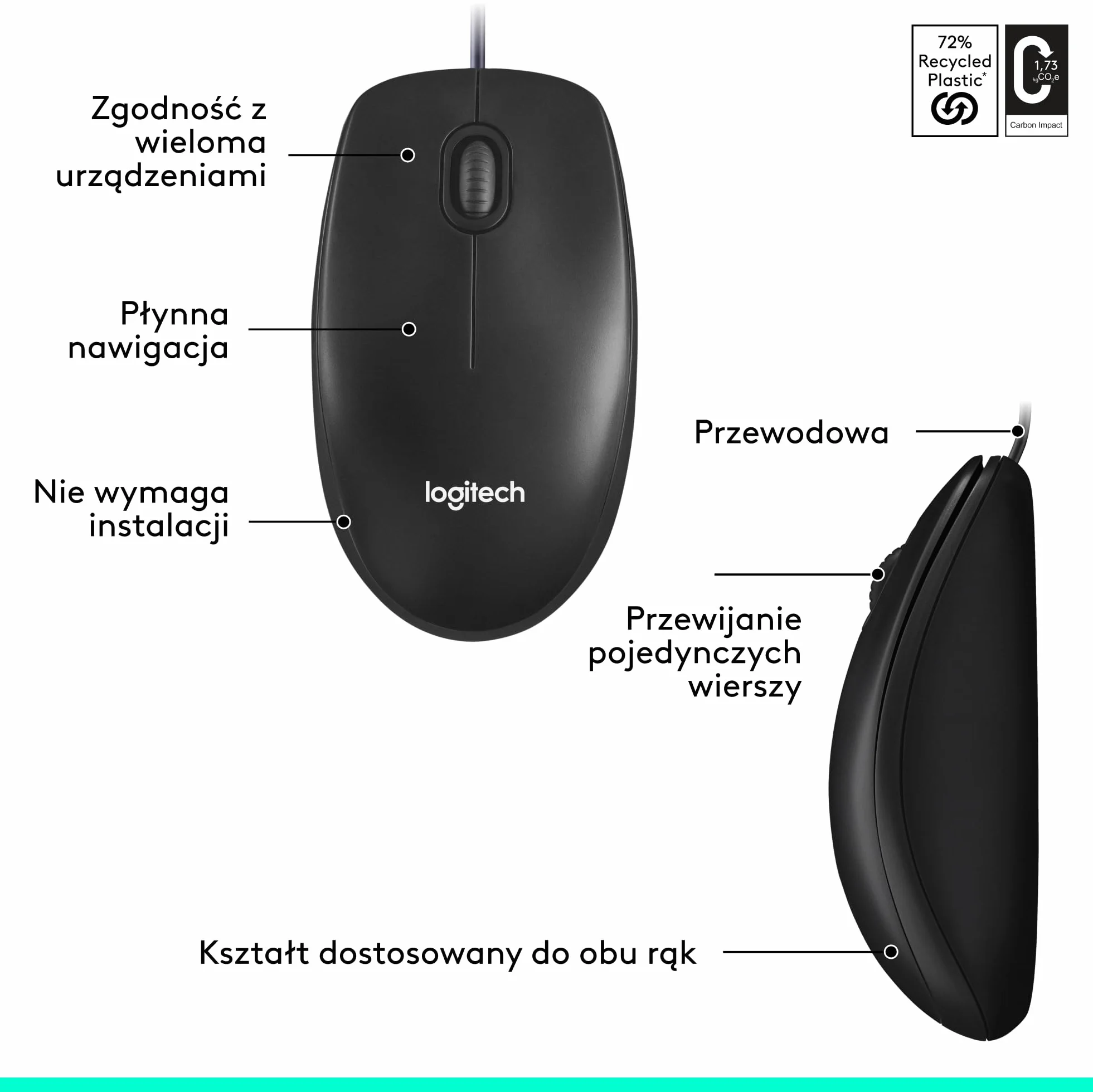 Logitech M100 Mysz przewodowa 1000 DPI Czarny