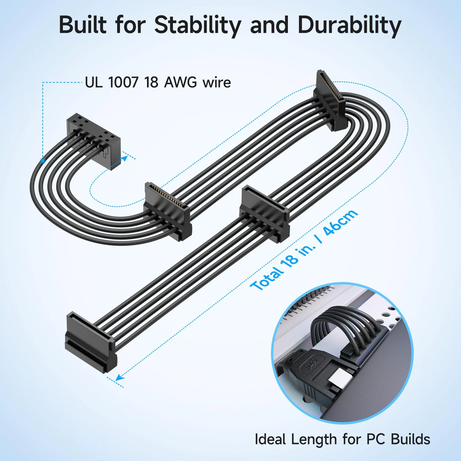 Cable Matters (pakiet 2 szt.) 15-pinowy kabel SATA na 4 SATA rozdzielacz zasilania - 45 cm