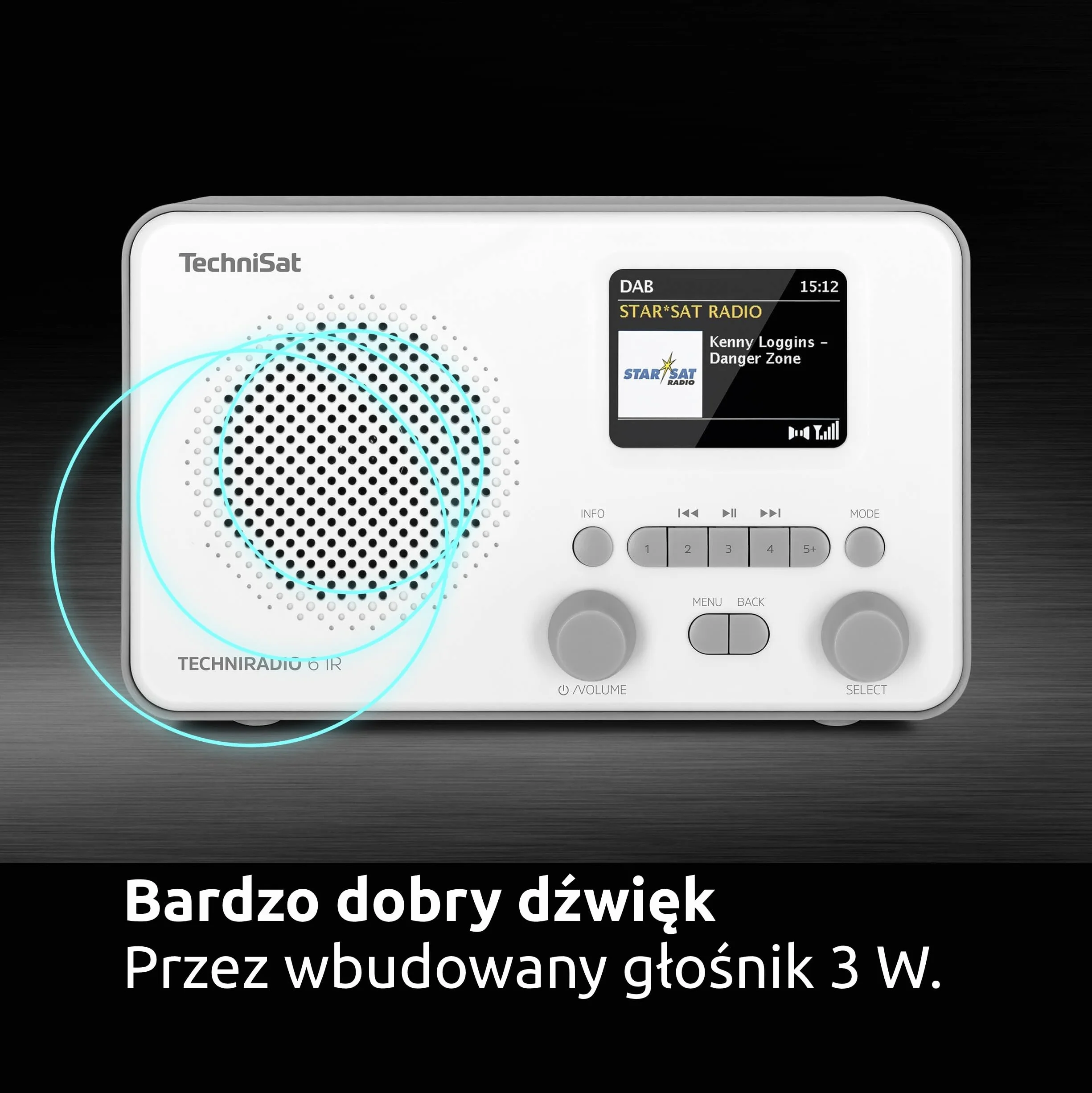 TechniSat TECHNIRADIO 6 IR – przenośne radio internetowe (DAB+, FM, WLAN, Bluetooth, kolorowy wyświetlacz, budzik, pamięć ulubionych, 3 W RMS) biały/szary