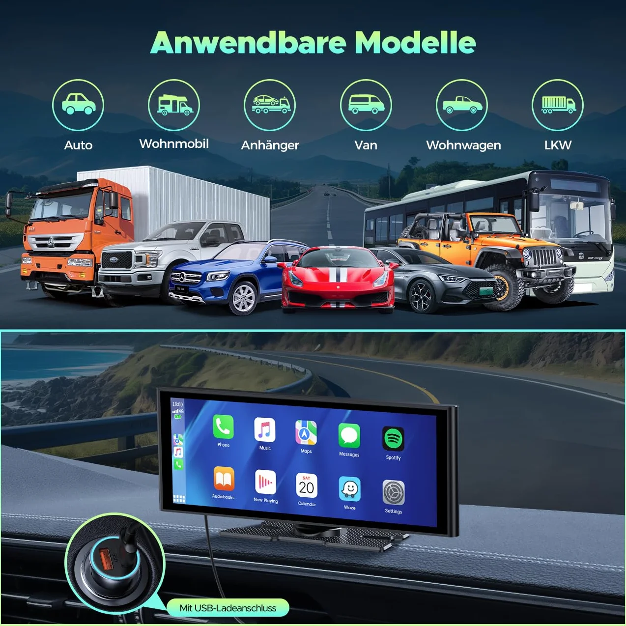 Lamto Radio Samochodowe 9,26" Apple Carplay Android Auto Przednia Kamera 4K 1080P Bluetooth 5.0 FM