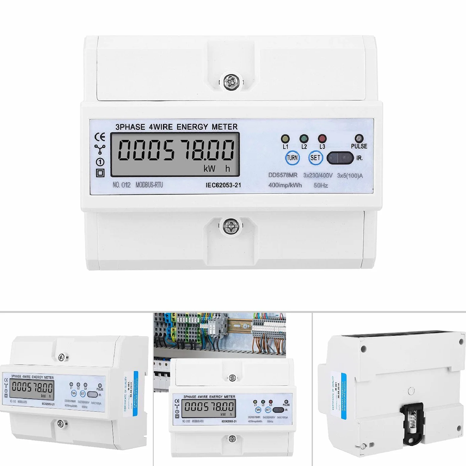 3 Faza 4 Miernik Energii, Monitor Energii Elektrycznej, Analizator z komunikacją, Wyświetlacz LCD dla Napięcia, Prądu, Częstotliwości, Współczynnika Mocy