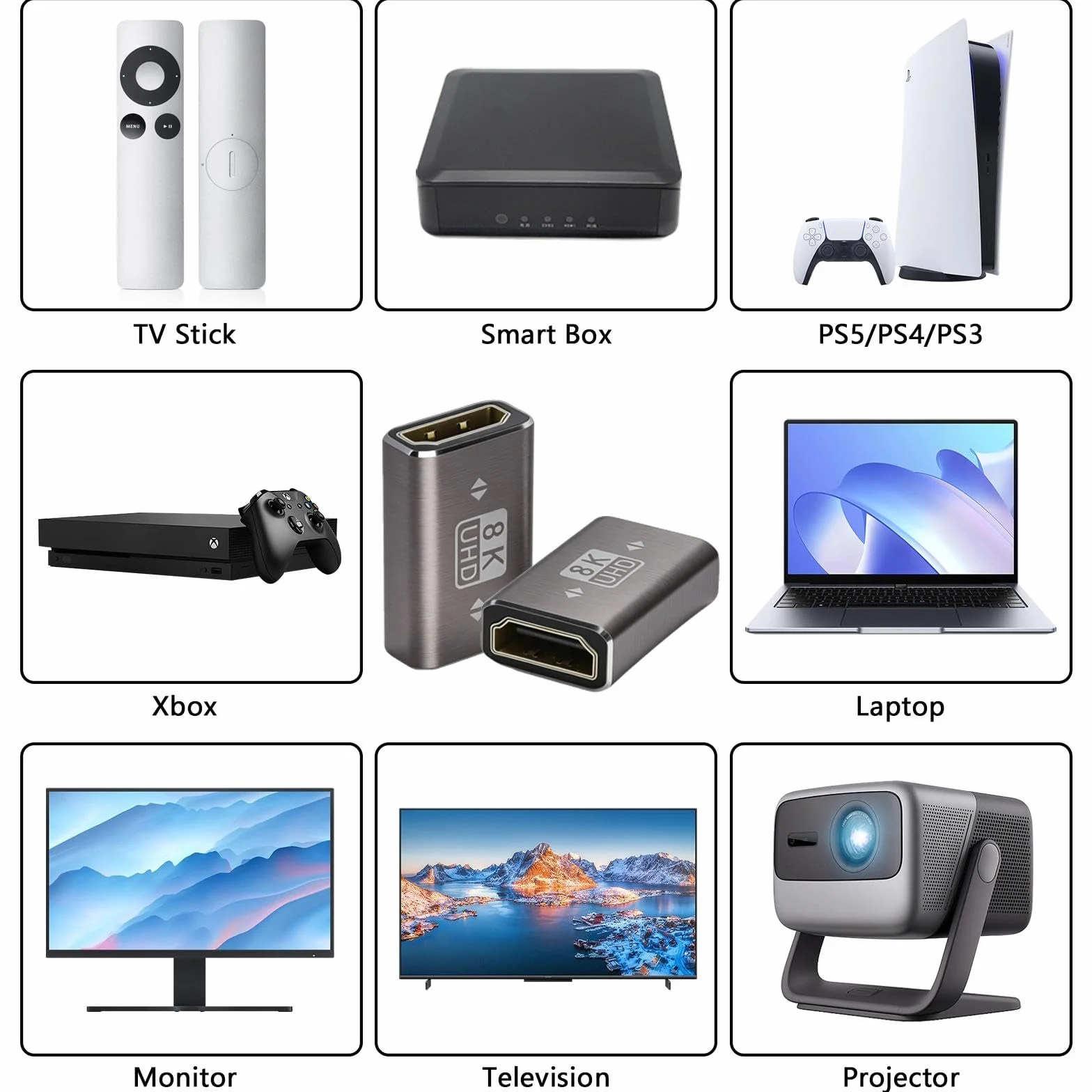 HENGBIRD Złącze HDMI 8K na gniazdo, 2 sztuki, przedłużacz HDMI, adapter HDMI 2.1, złącze HDMI, złącze przedłużające do kabla HDMI, monitora, telewizora, projektora, laptopa, PC