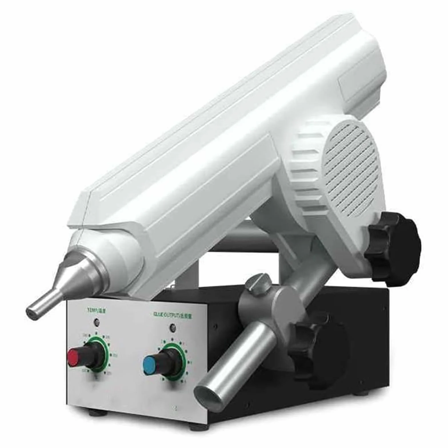 Pistolet do klejenia na gorąco, zasilany stopą, automatyczne podawanie, regulowana prędkość i temperatura 200-250°C, dysza 2,6 mm do pakowania kartonu