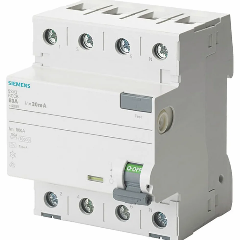 Siemens sentron – przełącznik różnicowy typu F 40A 3 + neutralny 30 mA, 400 V, 4 moduły