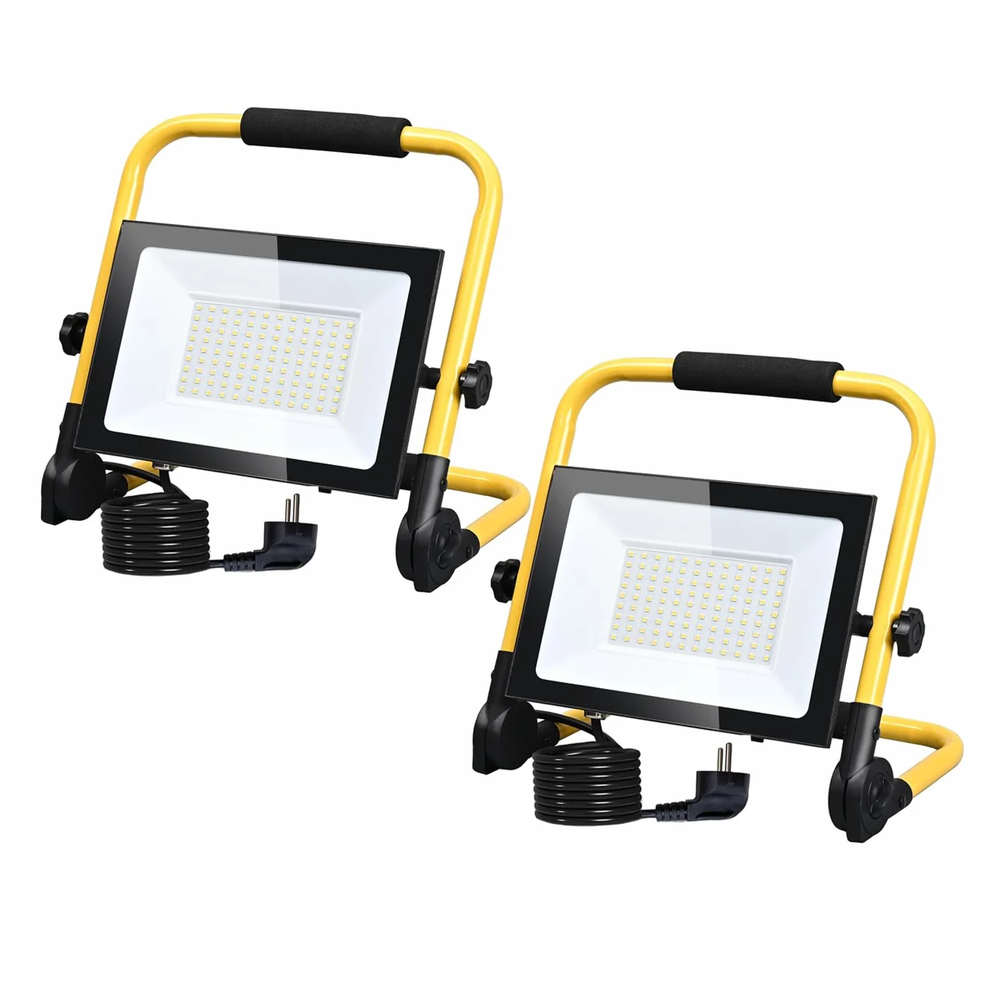 Reflektor budowlany LED, 2 sztuki, 100 W, zimna biel, reflektor LED, lampa robocza z wtyczką i antypoślizgowym stojakiem, wodoszczelny IP66, reflektor budowlany do warsztatu, na placu budowy