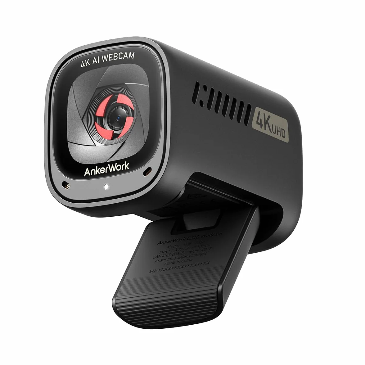 Anker Work C310 Kamera (odnowiona) internetowa 4K, 12 MP, 1080p, 60 FPS, HDR, autofokus AI, kadrowanie AI, mikrofony z redukcją szumów AI, ochroną prywatności i regulowanym FOV