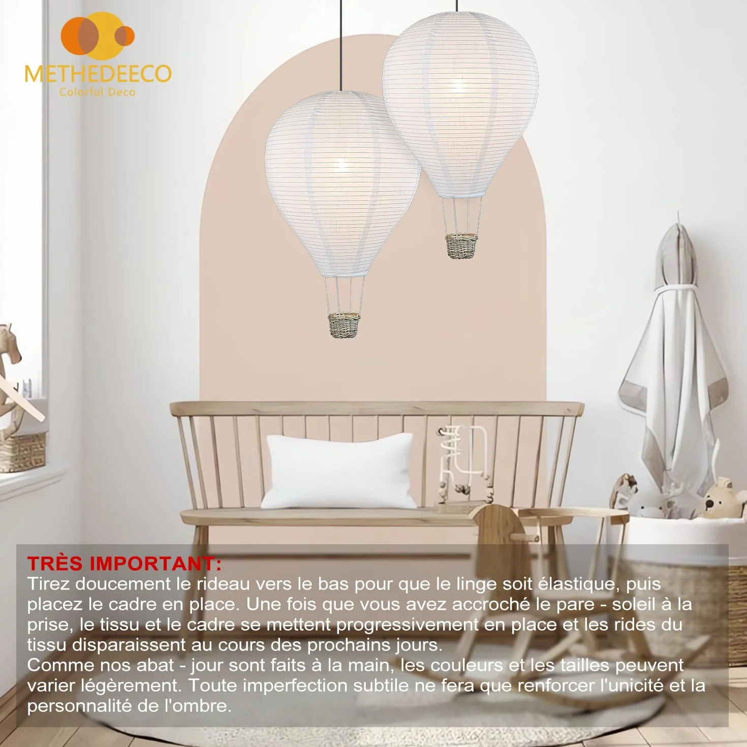 METHEDEECO Zestaw 2 kloszy wiszących balonów na gorące powietrze, 35 cm, białe lampy papierowe, lampy wiszące, pomysł na prezent do pokoju dziecięcego i młodzieżowego, dekoracja dla chłopców i