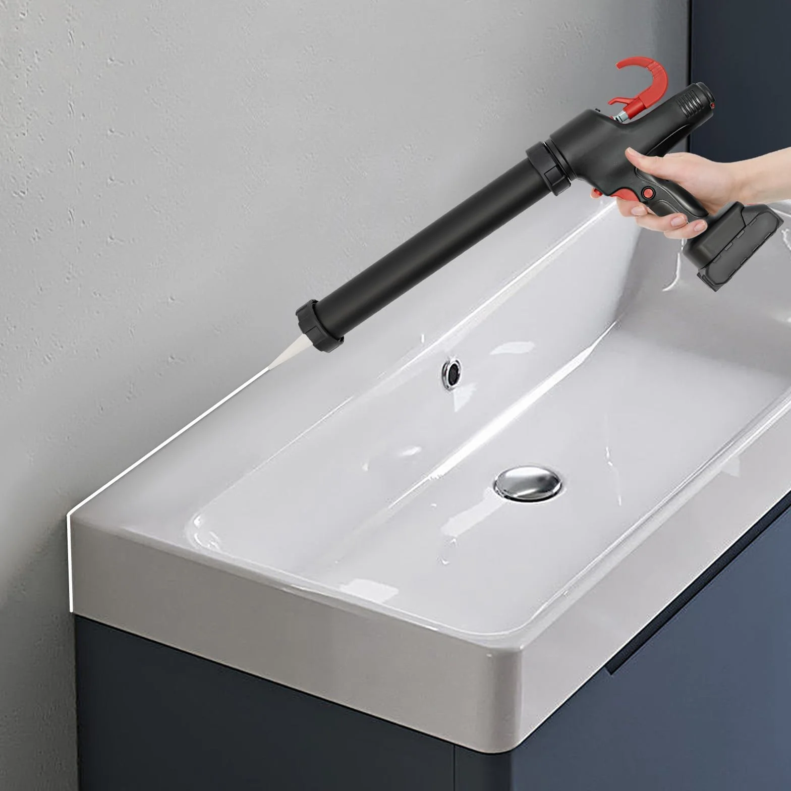 Elektryczny pistolet uszczelniający z ciągiem 8000N, 6 ustawień prędkości, zawiera 2 baterie litowe, kompatybilny z twardym klejem 300 ml i miękkim klejem 600 ml, łatwe w użyciu narzędzie