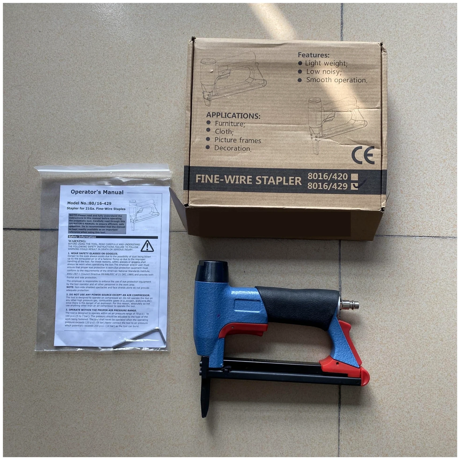 Pistolet do Gwoździ, 8016LN/FS8016-B Zszywacz Pneumatyczny Z Cienkim Drutem Pistolet Typu BEA Gwoździarka Gazowa Pneumatyczna Taśma Pneumatyczna Typu U Pistolet Do Gwoździ Zszywacz(Long nose)