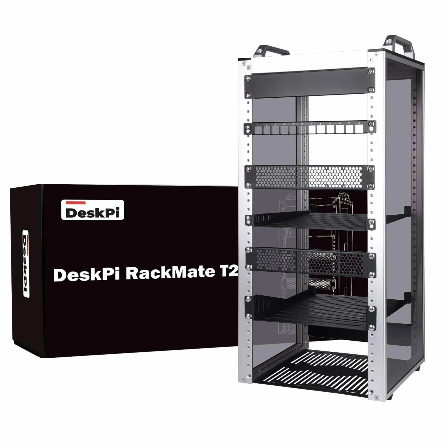 DeskPi RackMate T2 10-calowa szafa serwerowa 12U mini rack 260 mm srebrny
