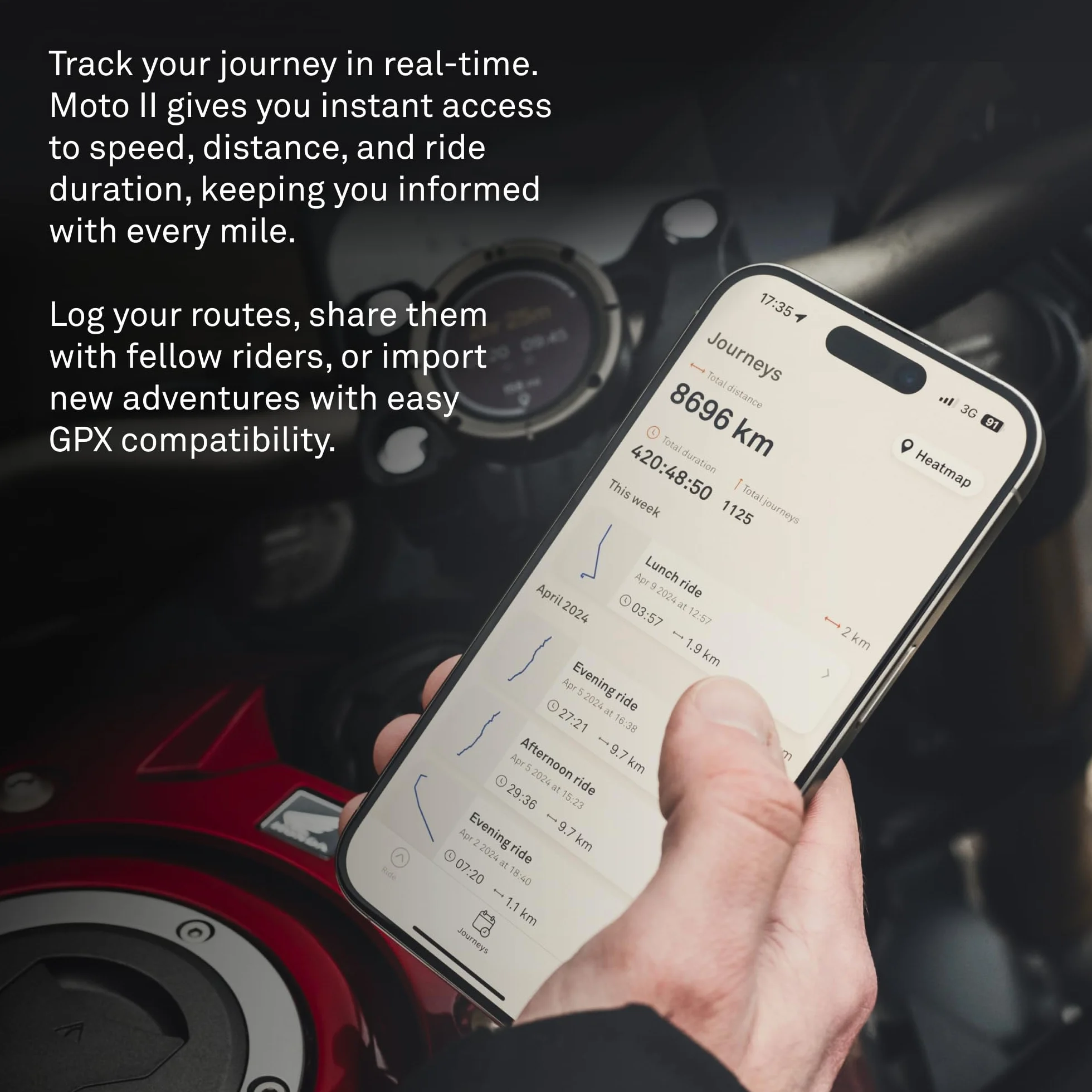 Beeline Moto II urz?dzenie nawigacyjne do motocykli, globalna nawigacja, interfejs minimapy, czas pracy baterii 14 godzin, wodoodporno?? IP67, odporne na wstrz?sy, ?adowanie USB-C z uchwytem na pasek