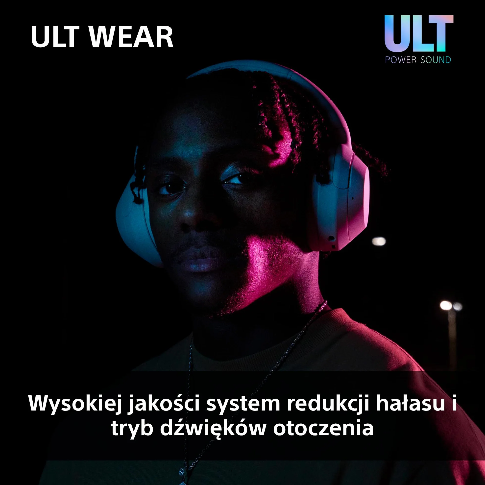Sony ULT WEAR Bezprzewodowe Słuchawki Bluetooth z ULT POWER SOUND, Głęboki Bas, Redukcja Hałasu ANC, Rozmowy tel., Bateria do 30 godz., Kompatybilne z iOS i Android, Czarne