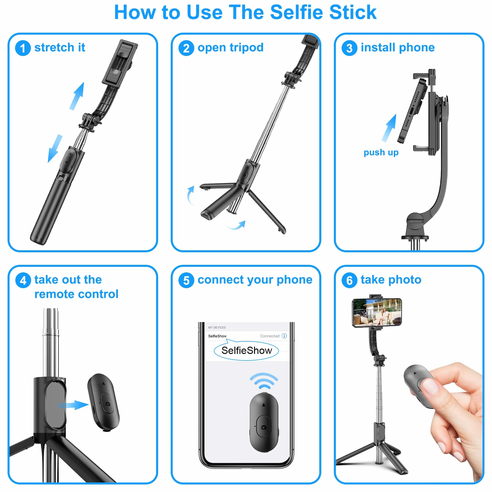 Statyw Selfie Stick rozszerzalny 101cm z bezprzewodowym pilotem do iPhone 17/16/15 Samsung Huawei