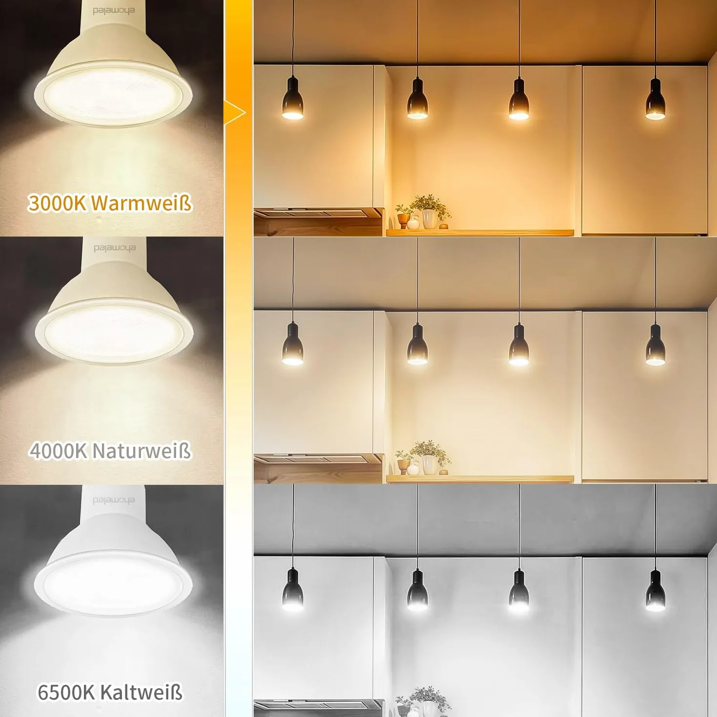 GU10 żarówka LED, ciepła biel (3000 K), 4 W, 400 lumenów, zastępuje żarówkę halogenową 40 W, energooszczędna, 120° reflektor, idealna do salonu, kuchni i korytarza, bez możliwości ściemniania