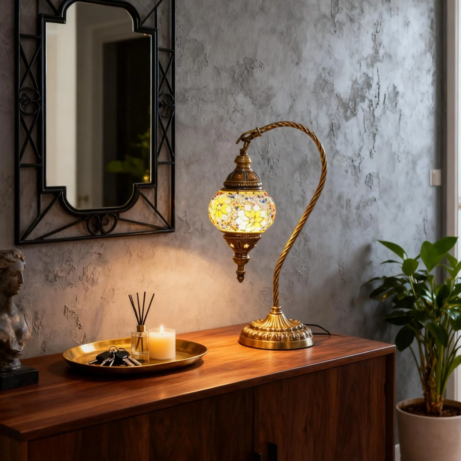 Turecka egzotyczna mozaikowa lampa stołowa w ręcznie wykonanym stylu marokańskim, retro lampa z kloszem, światła dekoracyjne do sypialni, na Boże Narodzenie, Halloween, do biura, dekoracja artystyczna
