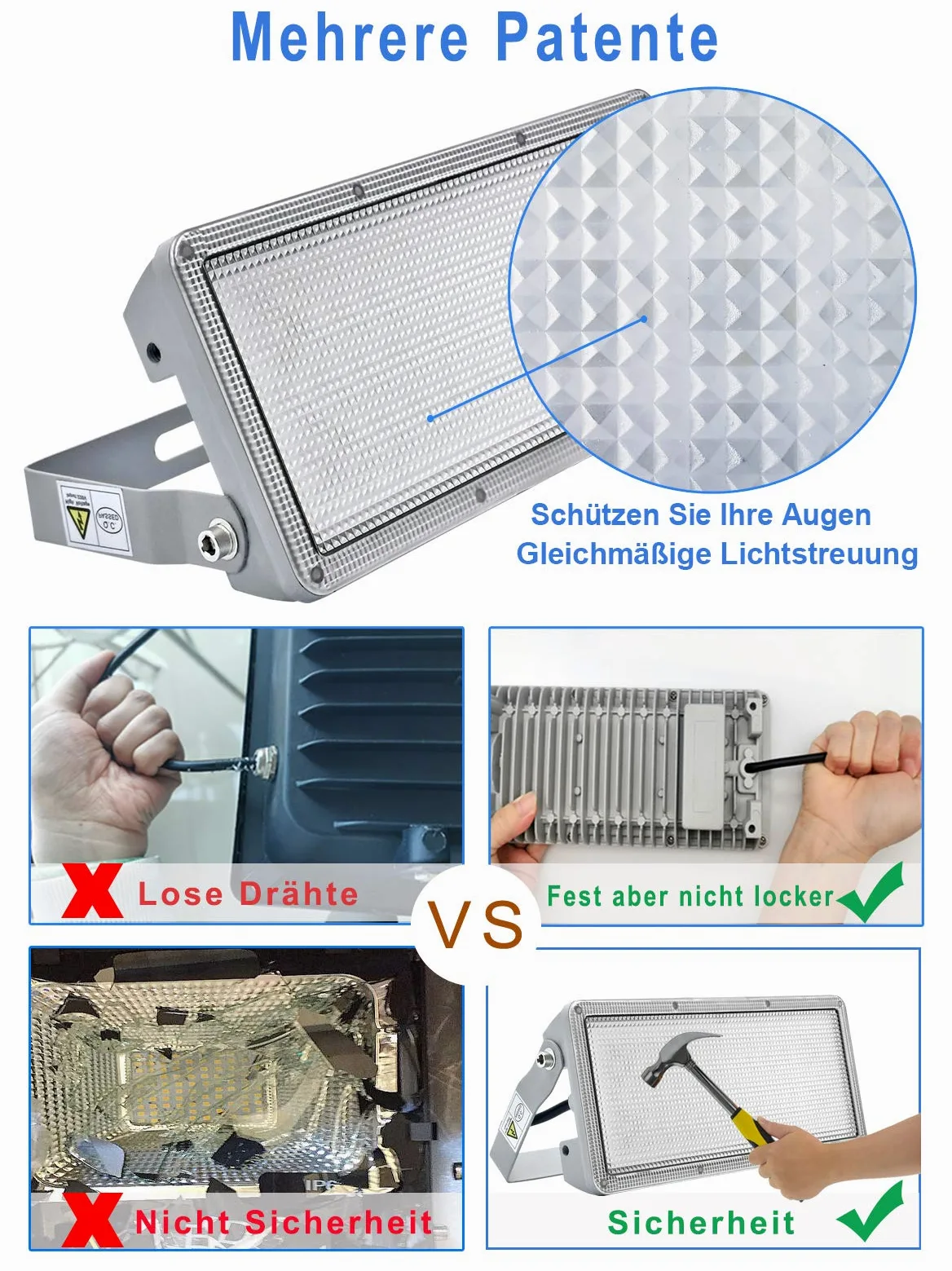 reflektor LED, 50 W, 5000 lm, bardzo jasny, reflektor zewnętrzny LED, 3000 K, klasa wodoszczelności IP67, 2 sztuki w zestawie