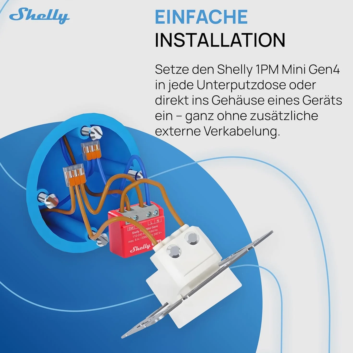 Shelly 1PM Mini Gen4, inteligentny przełącznik przekaźnikowy zasilany Wi-Fi, 1 kanał, 8 A, pomiar mocy, automatyka domowa, nie wymaga koncentratora, Alexa, Apple HomeKit & Google Home, Zigbee & Matter