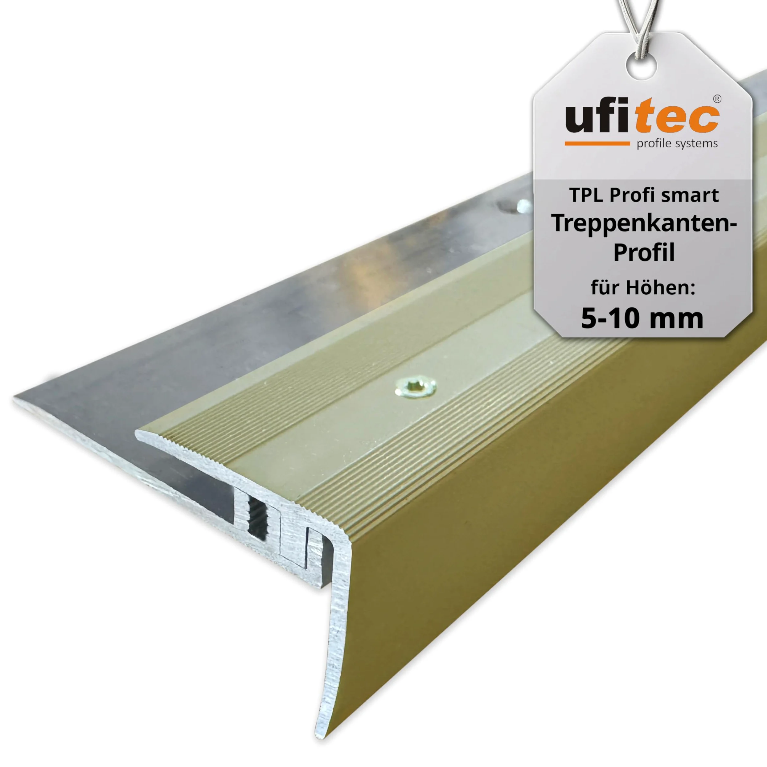 ufitec® Profi Smart system profili do podłóg winylowych – nadaje się do wykładzin o wysokości 5-9 mm, anodowane aluminium (profil krawędzi schodów, długość: 270 cm, złoty jasny)