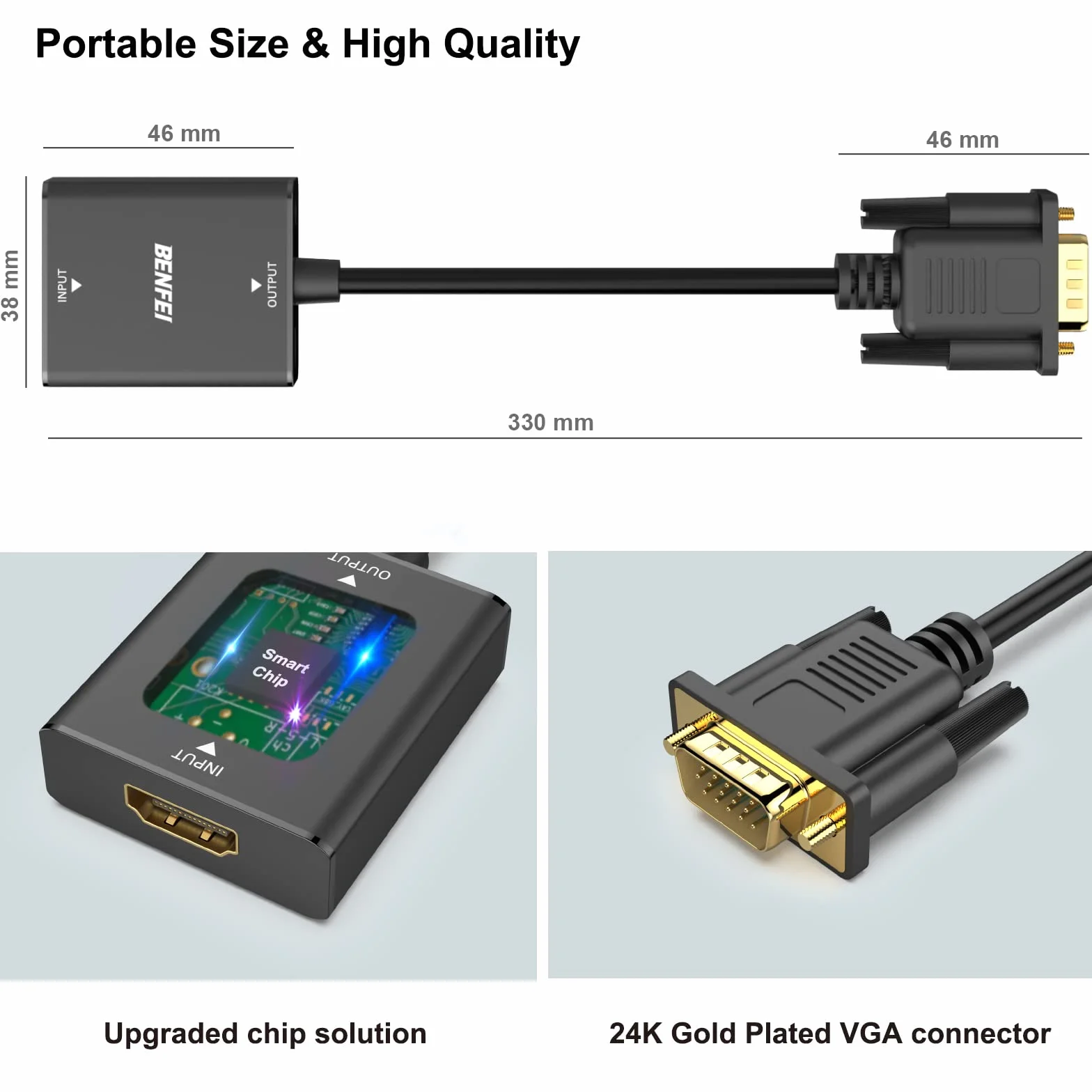 BENFEI Adapter HDMI na VGA, żeńskie wejście HDMI na męski adapter wyjścia VGA z gniazdem audio 3,5 mm, kompatybilny z TV Stick, komputerem, laptopem, monitorem, projektorem, Raspberry Pi, Roku, Xbox i