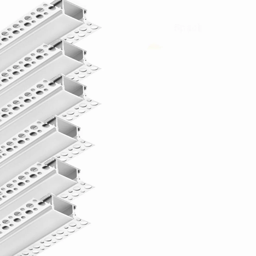 Tynkowo-aluminiowy kanał LED bez trymera do zabudowy, 6 sztuk 1 m z kołnierzem do taśmy LED, płyty gipsowo-kartonowe LED aluminiowy profil z dyfuzorem zaciskowym i zaślepkami końcowymi