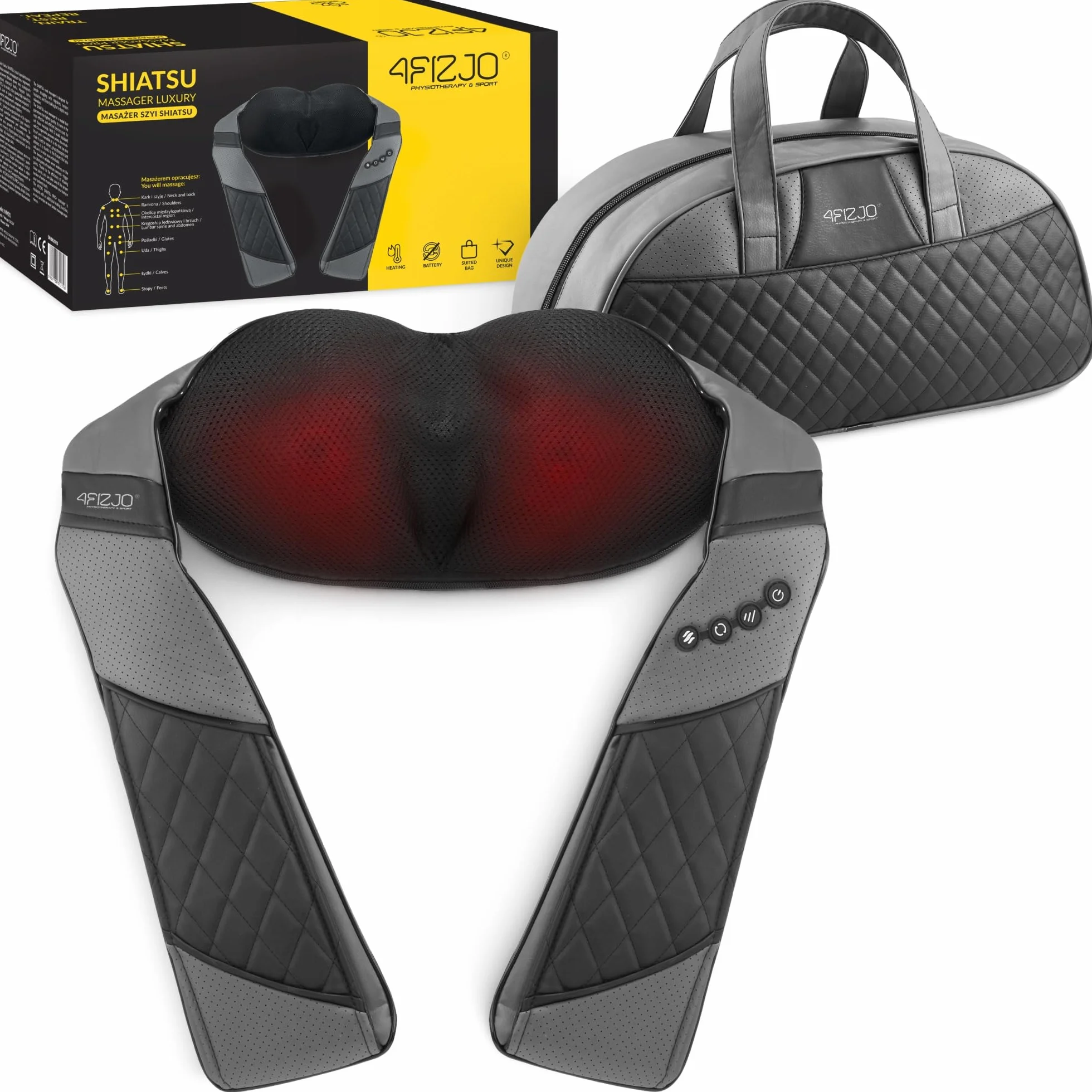 MASAŻER SZYI KARKU SHIATSU LUXURY+ MASUJĄCY GRZEJĄCY ELEGANCKA TORBA ZESTAW