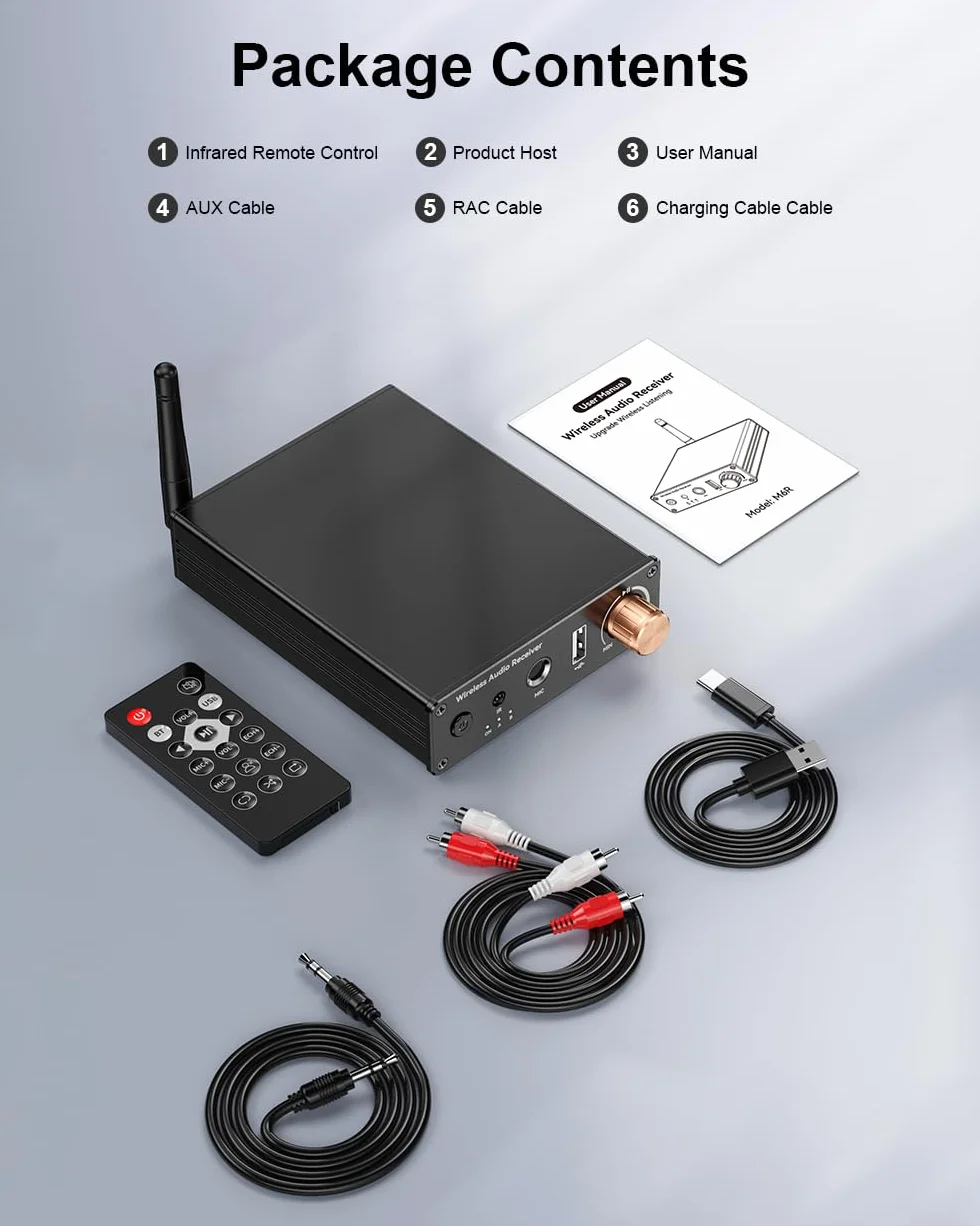 Bluetooth 6.0 Receiver Hi-Res Wireless Audio Adapter Low Latency for Stereo Speakers Home Audio
