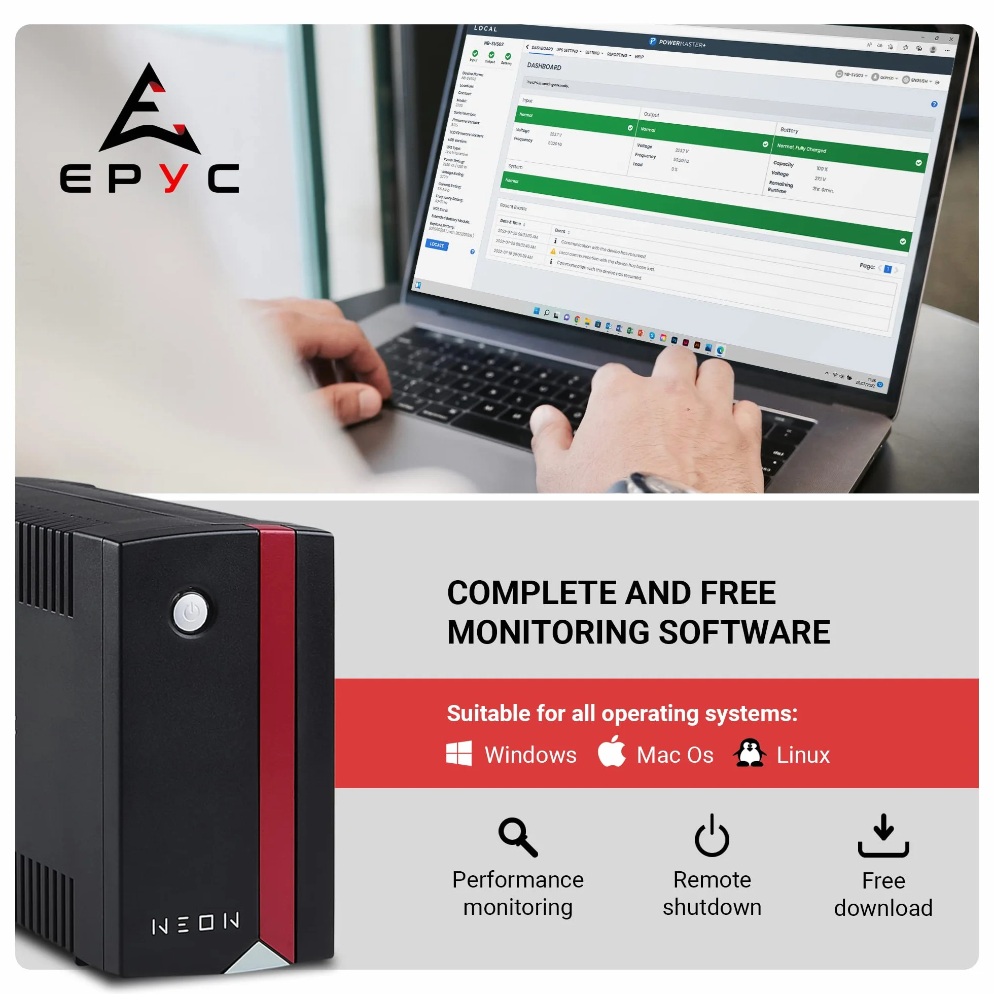 EPYC NEON UPS 850VA 480W AVR 2x Schuko czarny