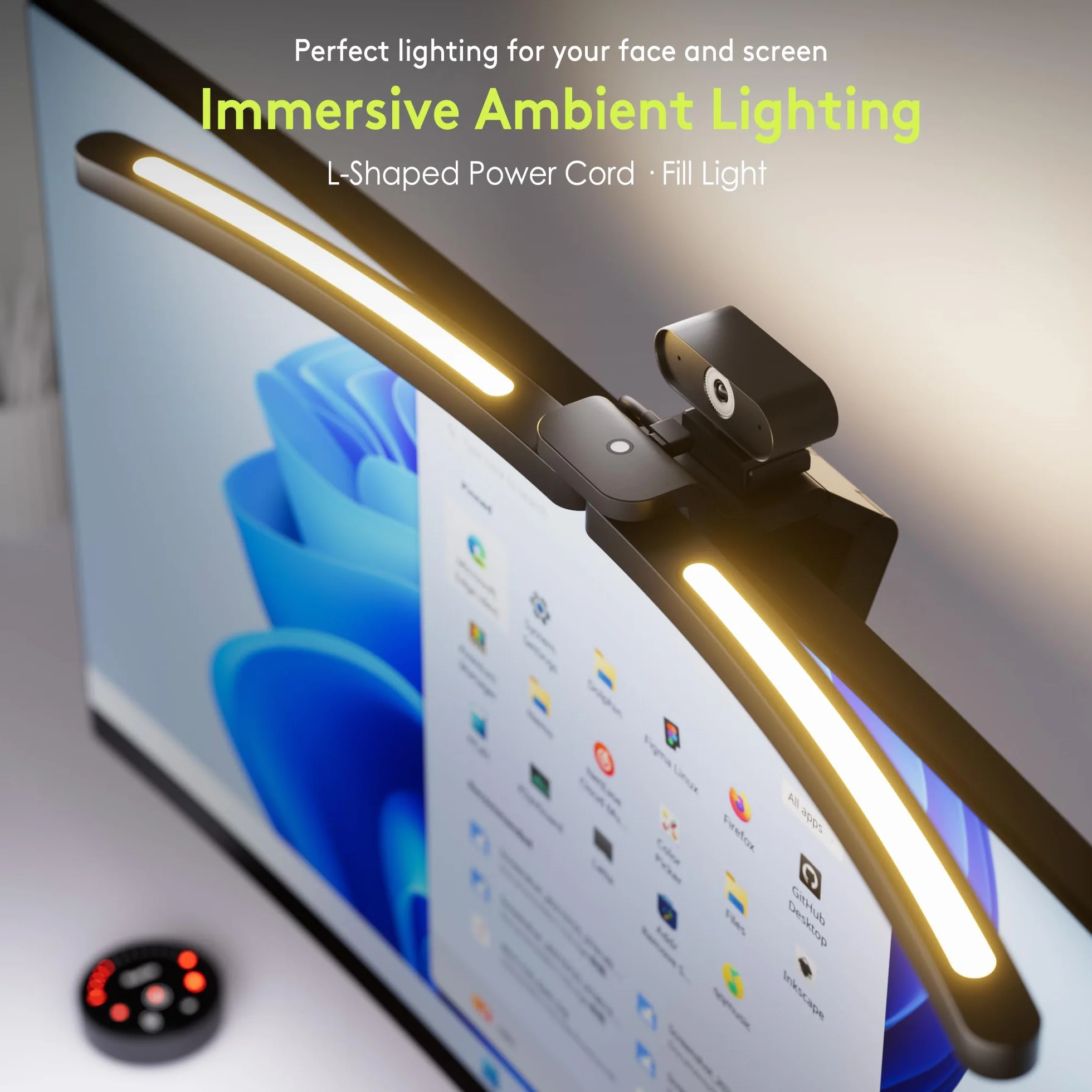 Quntis 66CM zakrzywiona lampa do monitora z pilotem i ciepłym białym podświetleniem, składana lampa do monitora z automatycznym ściemnianiem, regulowaną jasnością i temperaturą barwową