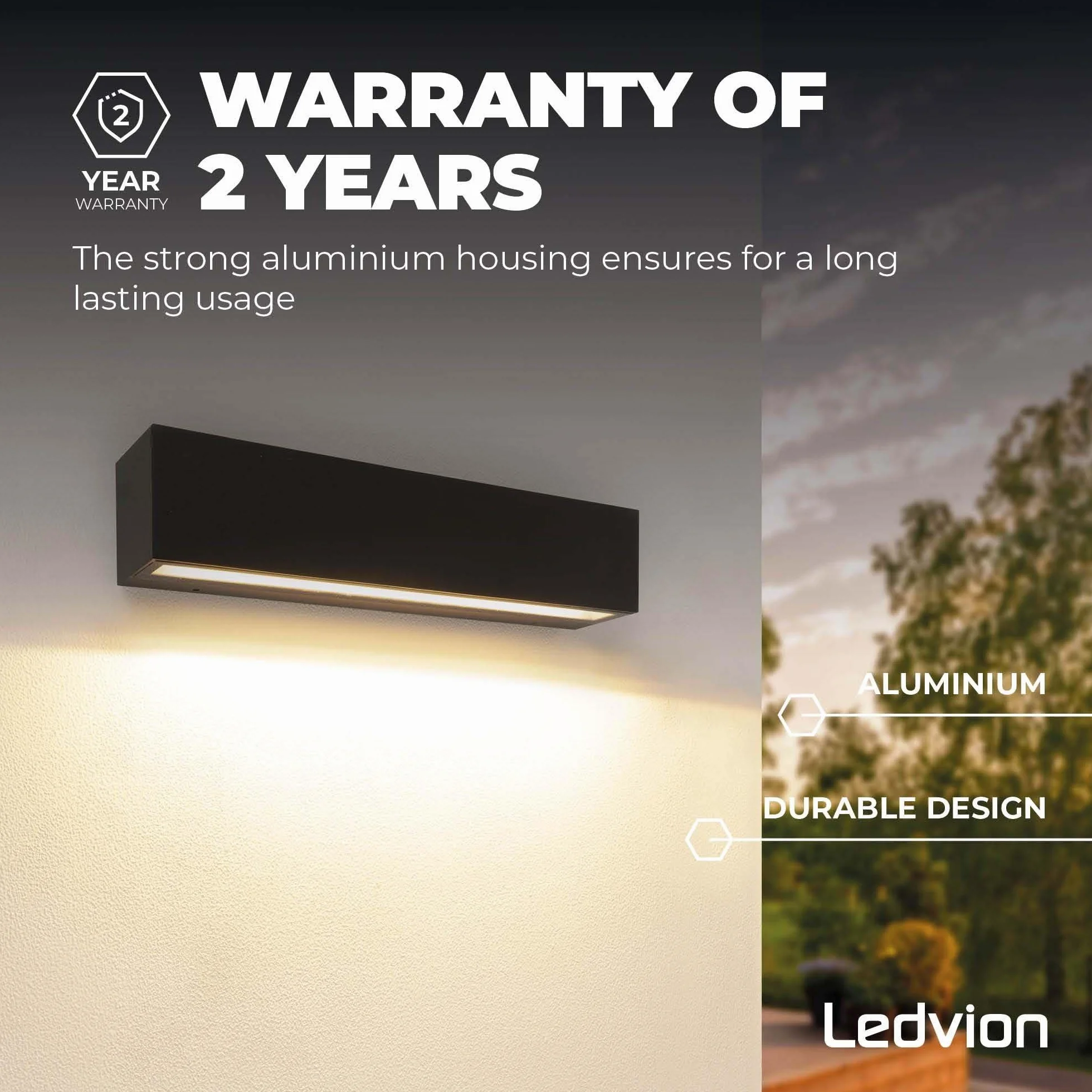 Ledvion lampa ścienna LED, 9 W, 900 lumenów, ochrona przed rozbryzgami wody IP44, lampa zewnętrzna, oświetlenie ogrodowe, fasada