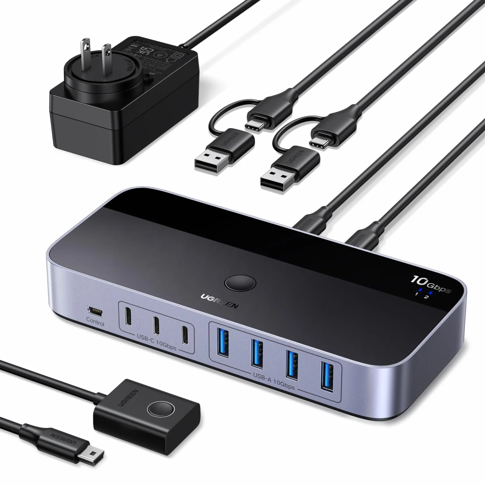 UGREEN Przełącznik USB 10Gbps USB-C 7 portów 3C4A z pilotem i kablem