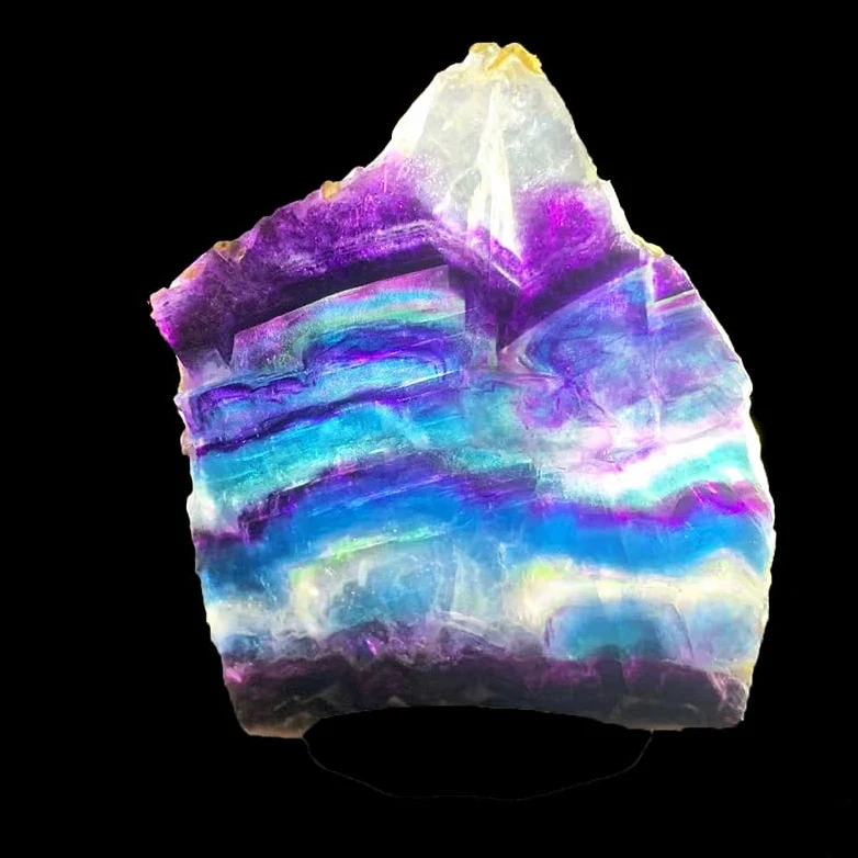 Płyta z naturalnego tęczowego fluorytu – prawdziwy kawałek surowego kryształu | Kolorowy okaz minerału fluorytu | Unikalny element wystroju domu | Uzdrawiający kamień – prezent dla kolekcjonerów