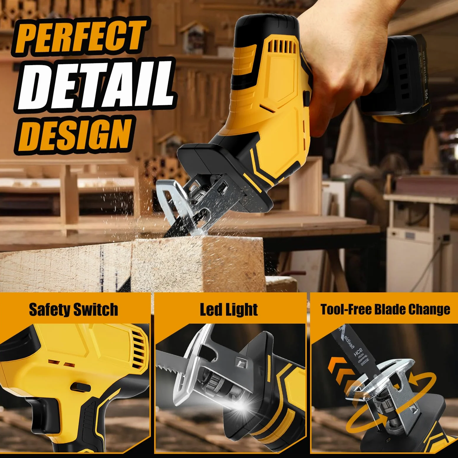 WingFly Akumulatorowa piła szablasta do akumulatora Dewalt 18 V, 20 V, profesjonalna piła szablasta z 4 brzeszczotami, elektryczna piła szablasta 2700 obr./min z bezstopniowym przełącznikiem prędkości