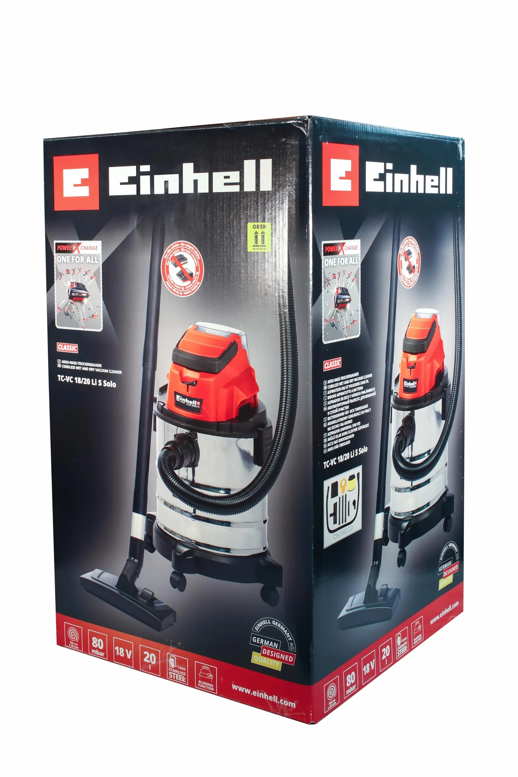 Einhell Akumulatorowy odkurzacz do pracy na mokro/sucho TC-VC 18/20 Li S-Solo Power X-Change (Li-ion, 18V, 20l, ssawka do dywanów, gładkich podłóg, tapicerek, szczelin, bez akumulatora i ładowarki)