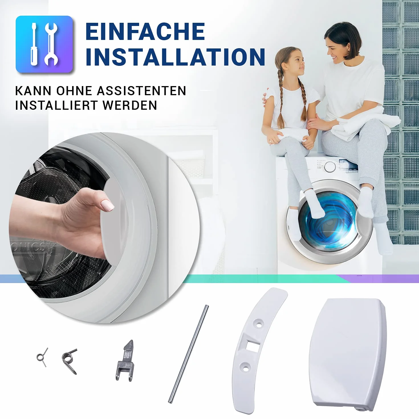 VIOKS Uchwyt drzwiowy/klamka drzwiowa zamiennik do AEG Electrolux kompletny do pralki 405508700/3, 4055087003 uchwyt / uchwyt okienny/zestaw uchwytów z nosem zamykającym do pralek AEG