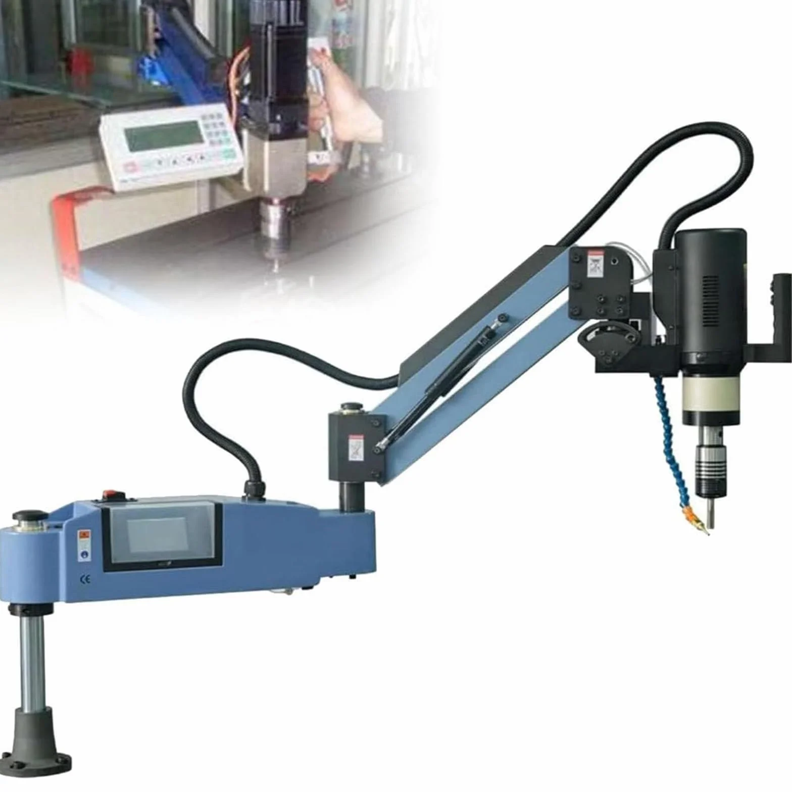 Elektryczna maszyna do gwintowania M3-M16, ramię gwintowane 375 obr./min, elastyczne ramię 1100 mm z 8 standardowymi tulejami, do gwintowania stali, żelaza, miedzi, aluminium