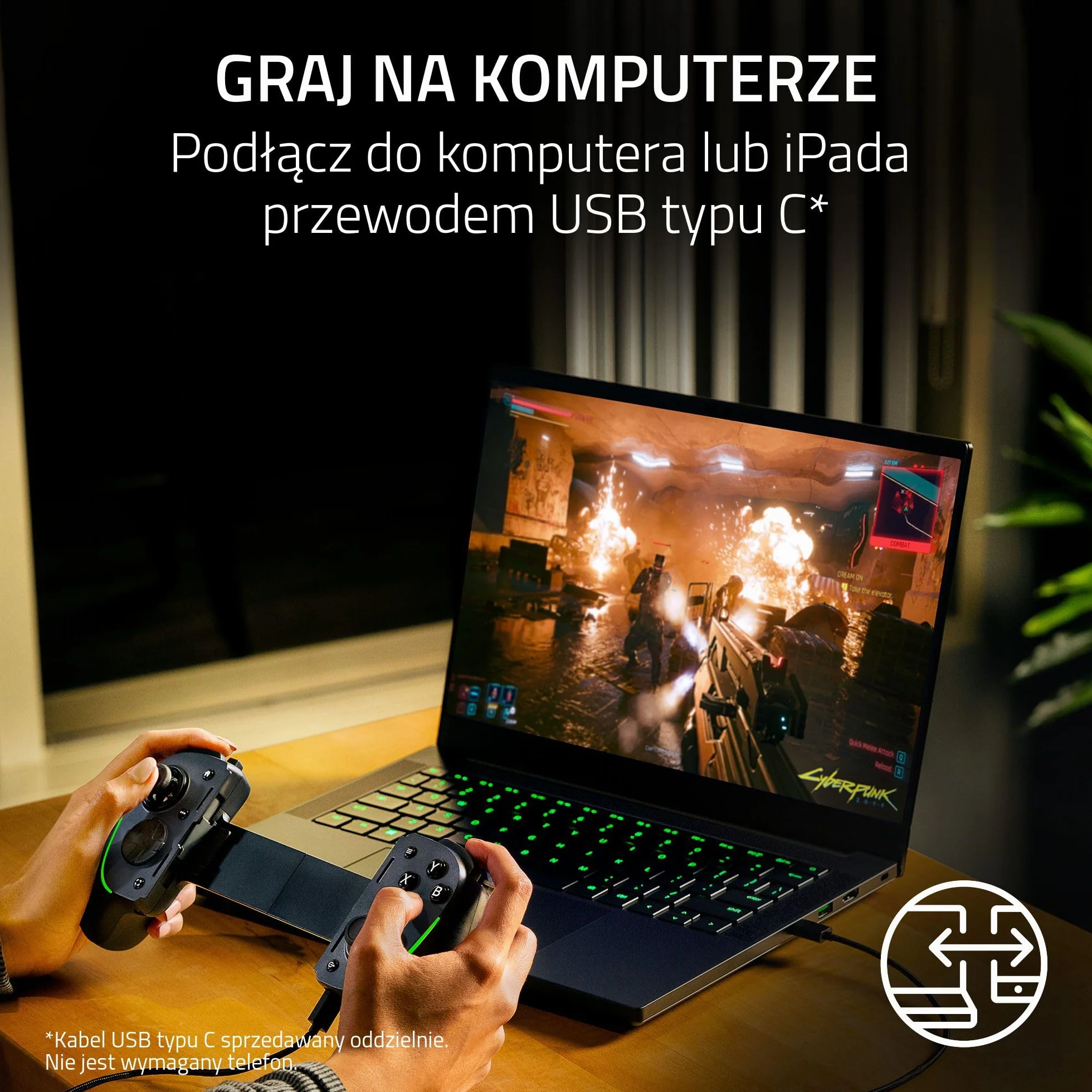 Razer Kishi Ultra USB-C - kontroler do gier na Androida, iPhone'a z serii 15 i 16, iPada Mini A17 Pro i 6 (haptyka Sensa HD, RGB, ładowanie passthrough, przyciski mecha-taktyczne i D-pad) Czarny
