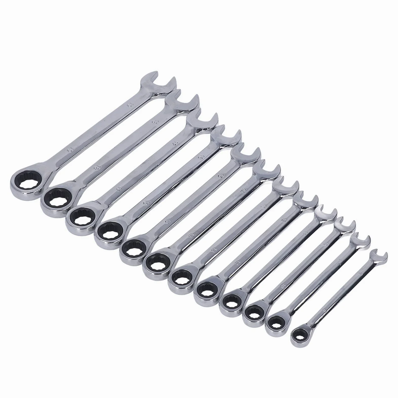 Zestaw Kluczy Grzechotkowych z głowicą stałą Zestaw Kluczy Grzechotkowych ze Stali Chromowo-wanadowej 8 Mm do 19 Mm 72 Zęby Kąt Obrotu 5 Stopni do Mechaniki Samochodowej i Użytku Domowego
