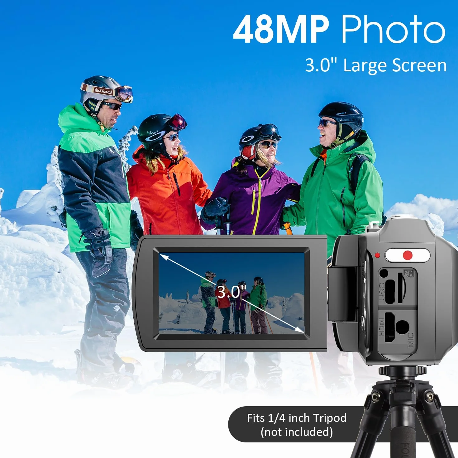Kamera wideo 4K 48MP Zdjęcie/rejestrator wideo 4K 60FPS, kamera cyfrowa do Youtube Vlogging z mikrofonem bezprzewodowym/karta SD/2 baterów/pilot zdalnego sterowania