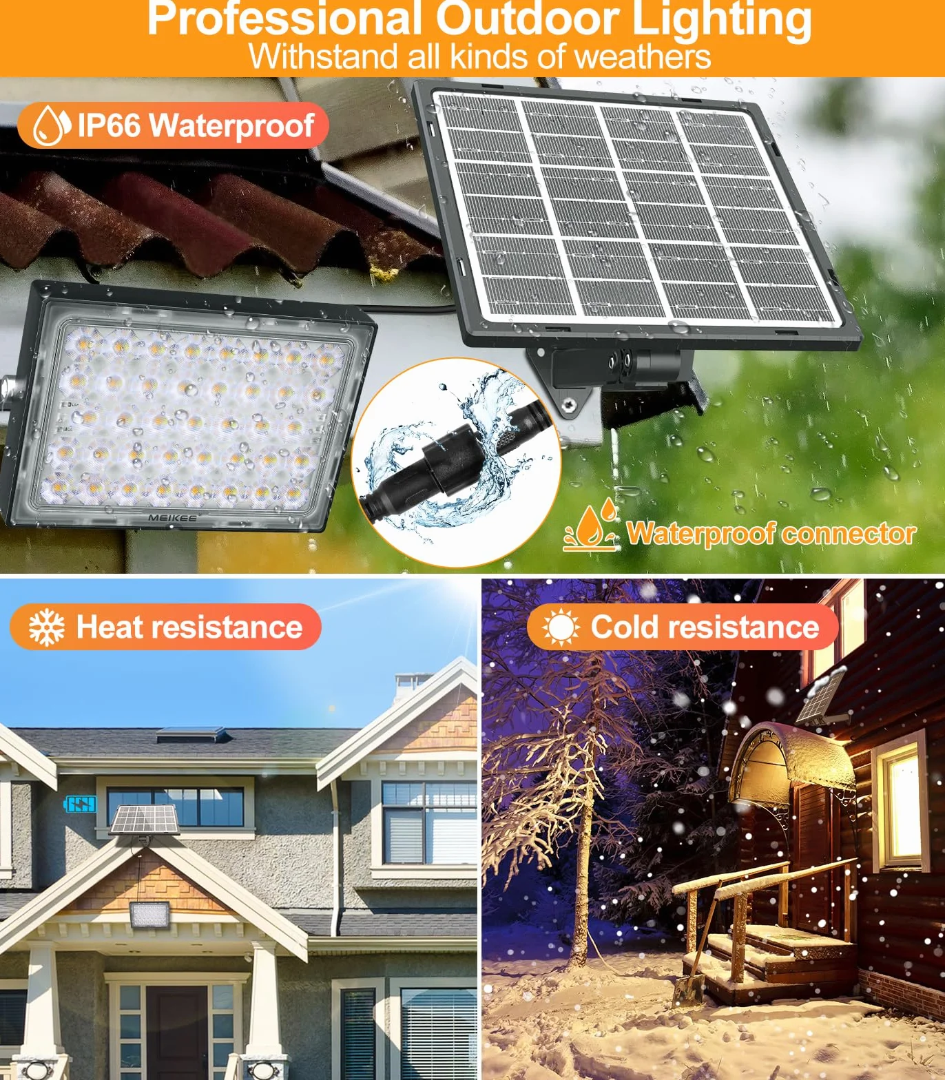 MEIKEE solarna lampa zewnetrzna 2700K 4000K 6500K 3 tryby jasności 2 tryby dynamiczne Lampy solarne z timerem IP66 Wodoodporna reflektory słoneczne ogrodowe do ogrodu, garażu, patio, tarasu