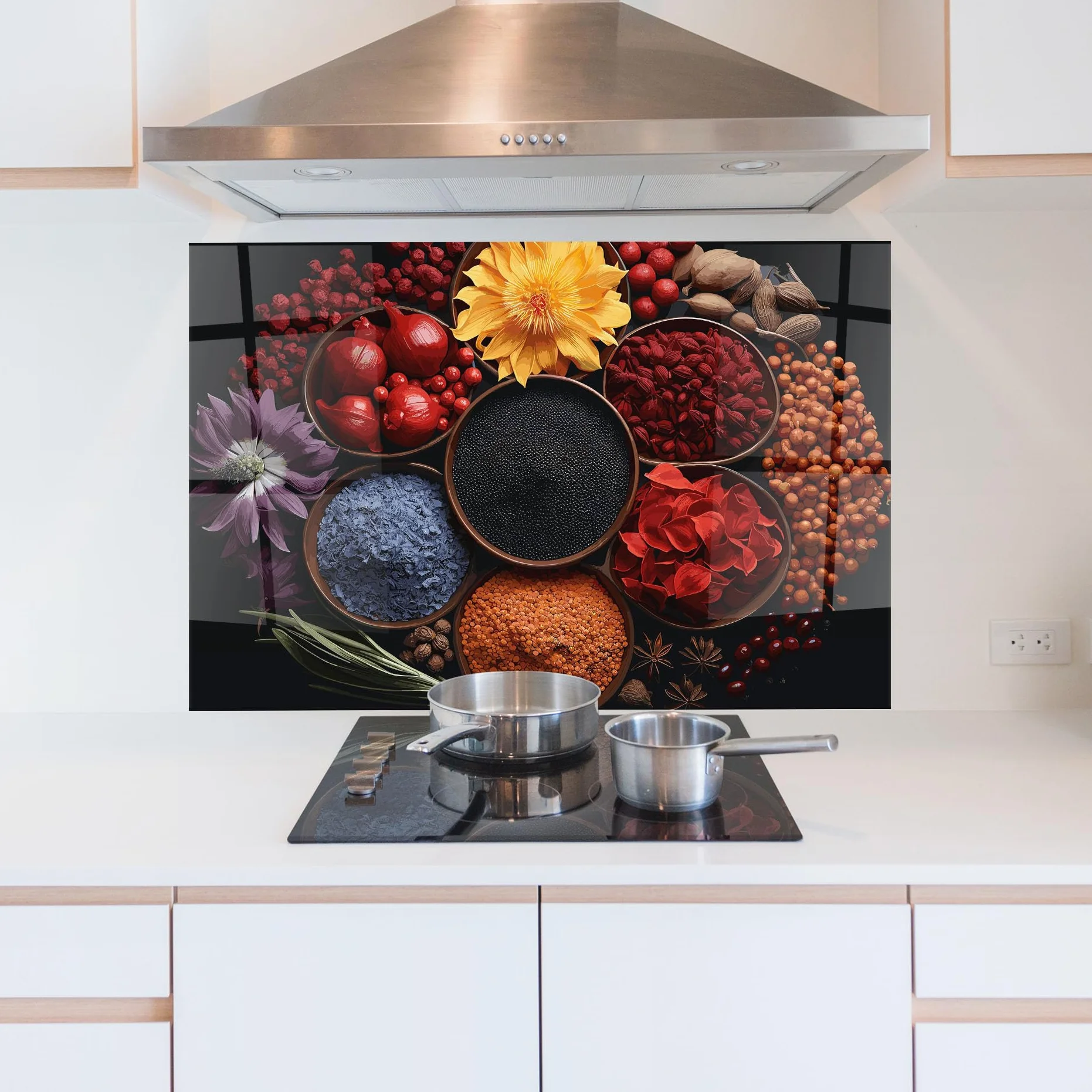 ARTHUB Szklany panel kuchenny 50x70 cm Autumn Color Spices Osłona przed rozpryskami Szkło hartowane