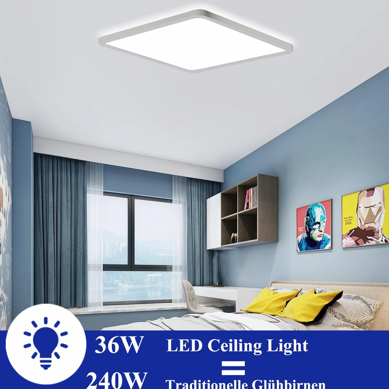 Ouyulong Lampa sufitowa Led z możliwością ściemniania 36 W, lampa sufitowa z pilotem, 3000-6500 K, regulowana jasność od 10% do 100%, 3100-4200 lm, funkcja timera, odpowiednia do sypialni, salonu