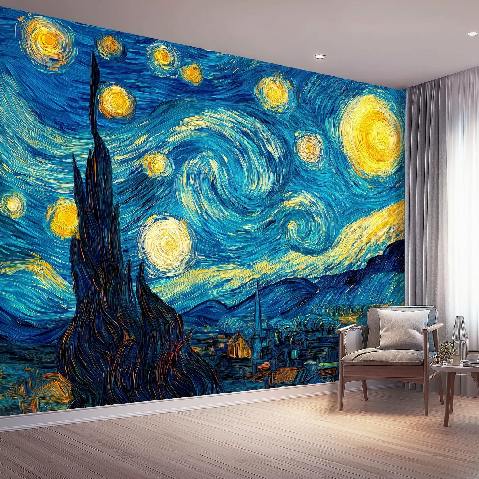 Fototapeta Nowoczesny Styl Sztuka Fotograficzna Fototapeta Do Sypialni Pokój Dziecięcy, 300 x 210 cm Dekoracja Ścienna Tapeta Artystyczna, Mgławica Niebieska Wieś