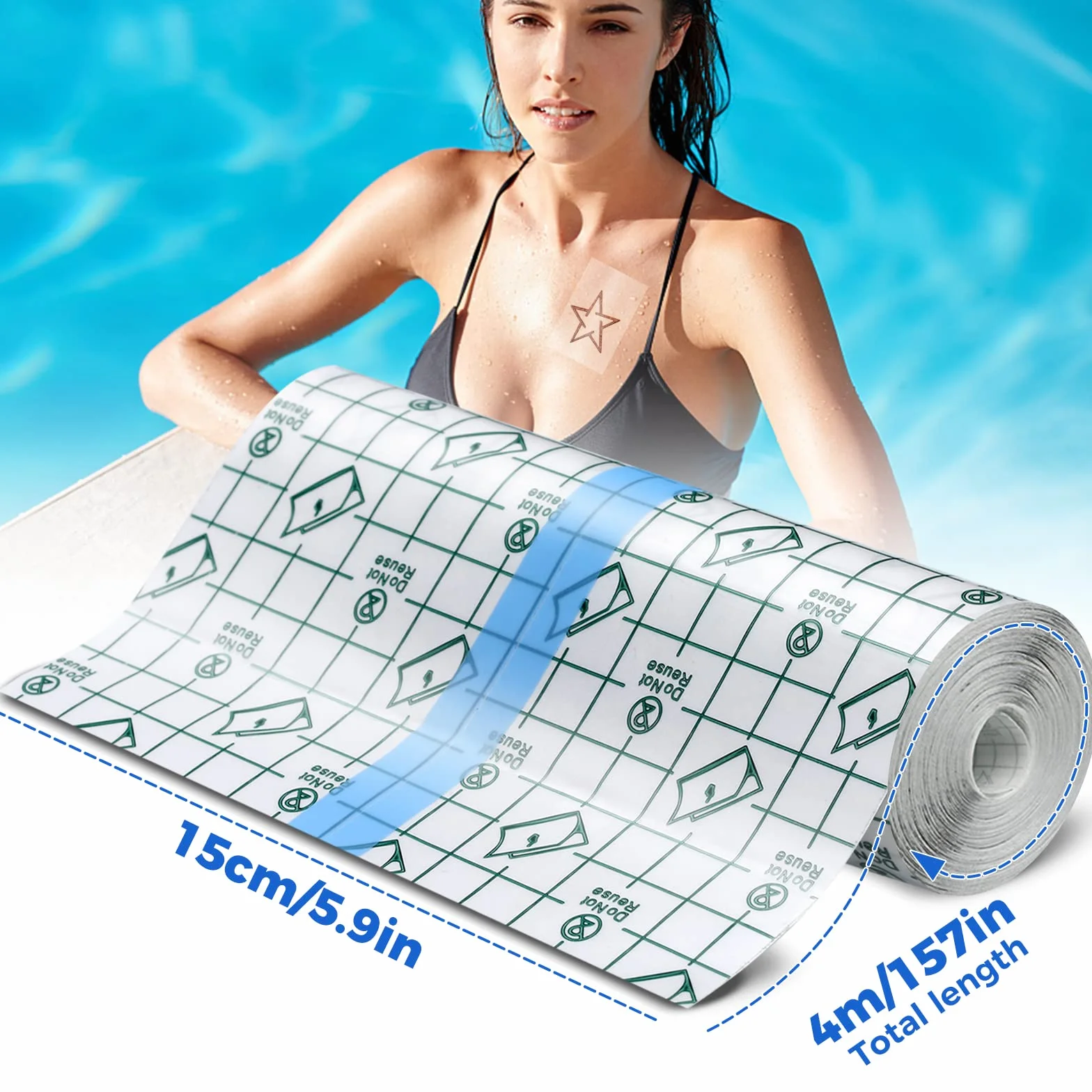 15 cm x 4 m folia do tatuażu, uzdrawiająca, wodoszczelna, przezroczysta, z poliuretanu, druga skóra, przezroczysta, oddychająca nakładka chroniąca skórę dla wytatuowanej skóry