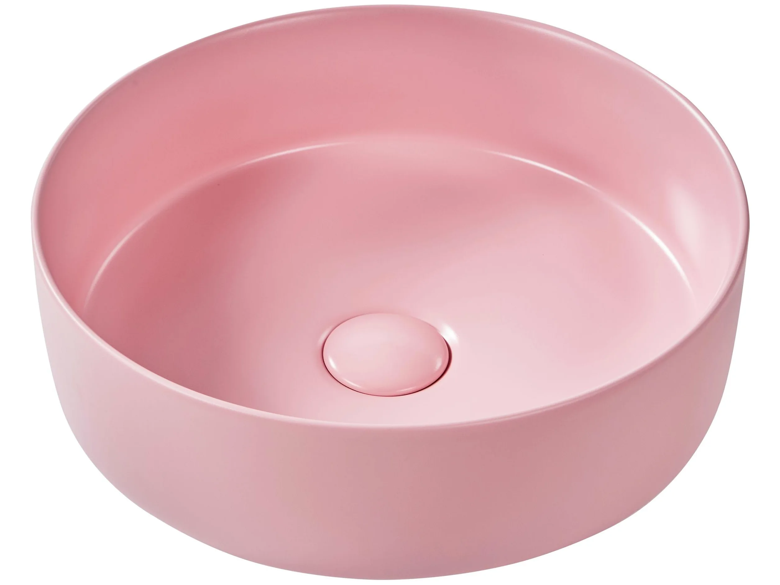 Umywalka łazienkowa nablatowa ceramiczna matowa okrągła 37 cm różowa Gudar
