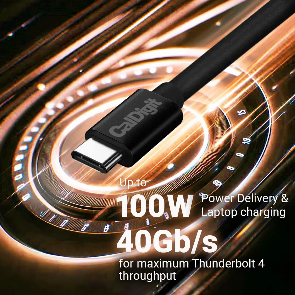 CalDigit Kabel Thunderbolt 4, obsługuje ładowanie przy mocy 100 W, 40 Gbit/s, kompatybilny z Thunderbolt 3 i USB-C, 2016+ MacBook Pro, Air, 2020+ M1 (kabel Thunderbolt 4 o długości 0,8 m i USB 4).